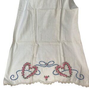 Vintage Hand Embroidered needlepoint Hearts of flowers ONE cotton pillow case